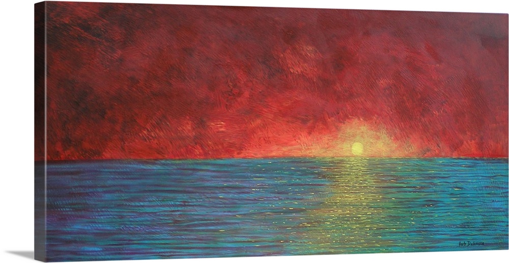 This is a modern impressionist ocean scene. To give a serene sunset. Inspired by the tropics.