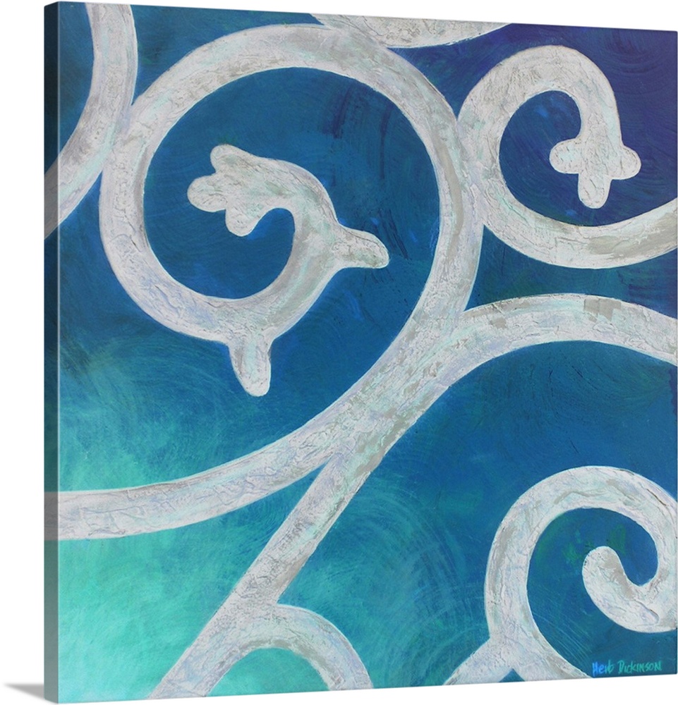 This is number I from the Wrought Iron Series. Abstract wrought iron design on a background made with shades of blue.