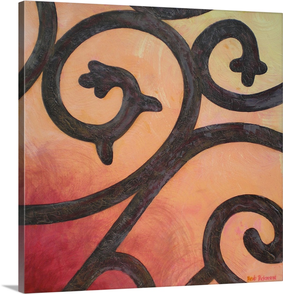 This is number I from the Wrought Iron Series. Abstract wrought iron design on a background made with warm shades of red a...