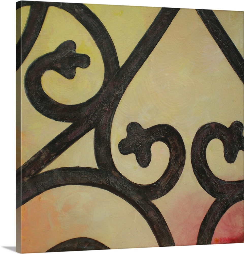 This is number II from the Wrought Iron Series. Abstract wrought iron design on a background made with yellow, red, and or...
