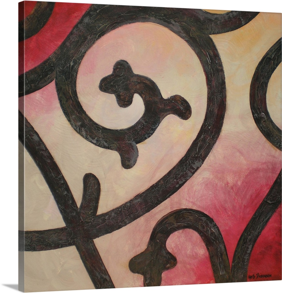 This is number III from the Wrought Iron Series. Abstract wrought iron design on a background made with shades of red and ...
