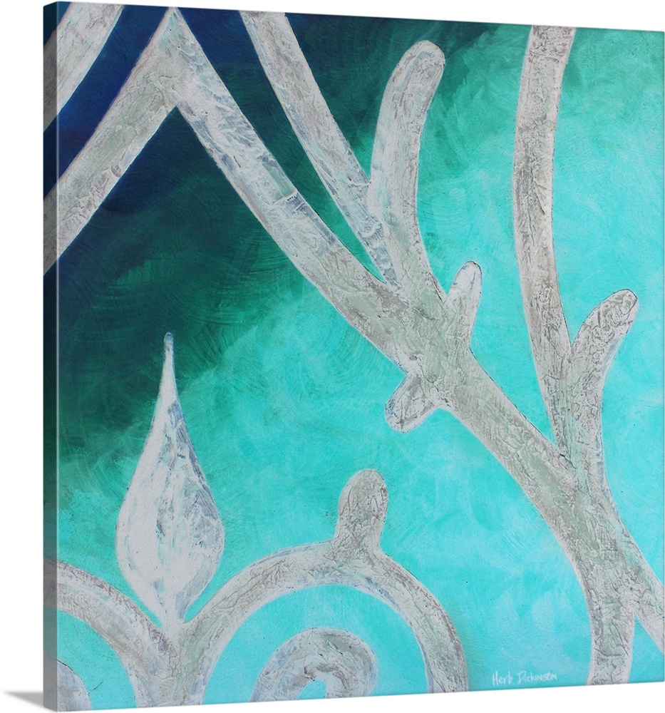 This is number IV from the Wrought Iron Series. Abstract wrought iron design on a background made with shades of blue.