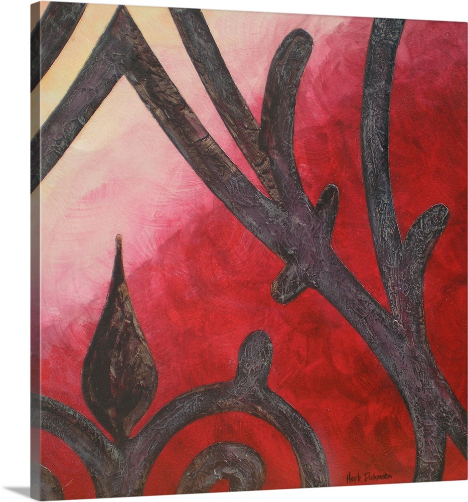 This is number IV from the Wrought Iron Series. Abstract wrought iron design on a background made with shades of red and o...