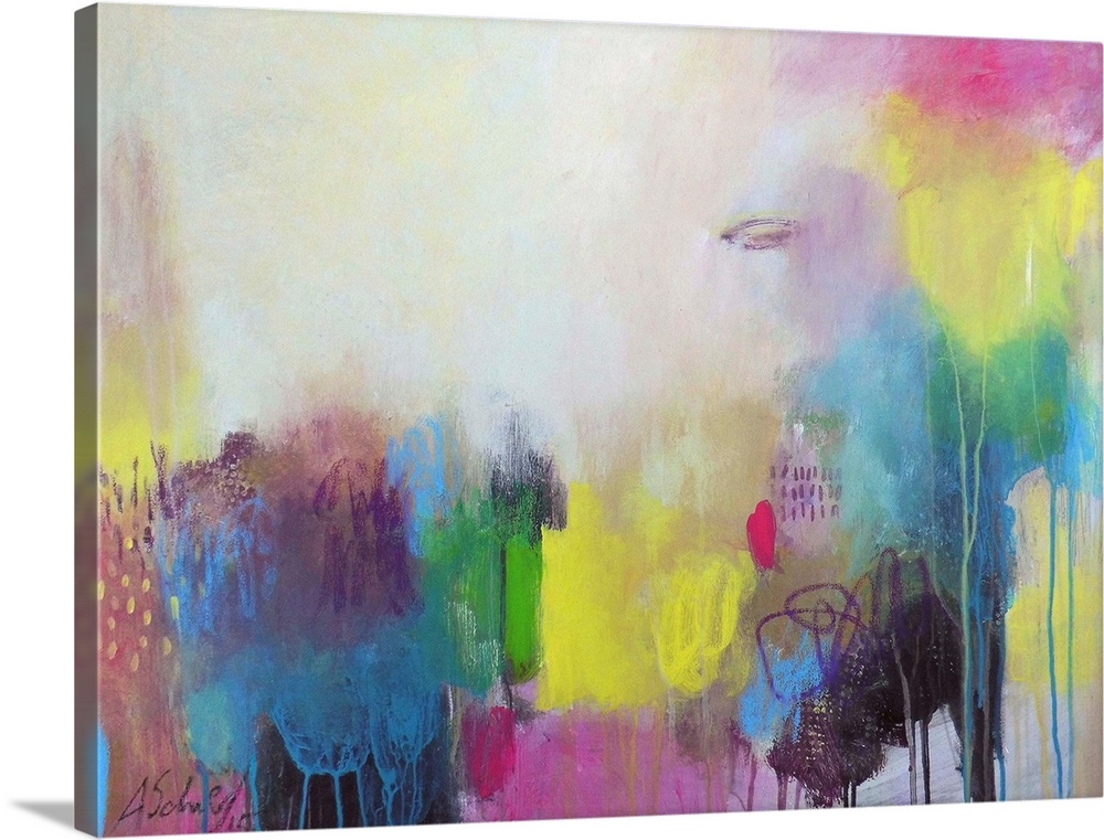 A contemporary abstract painting using a mixture of vibrant colors.