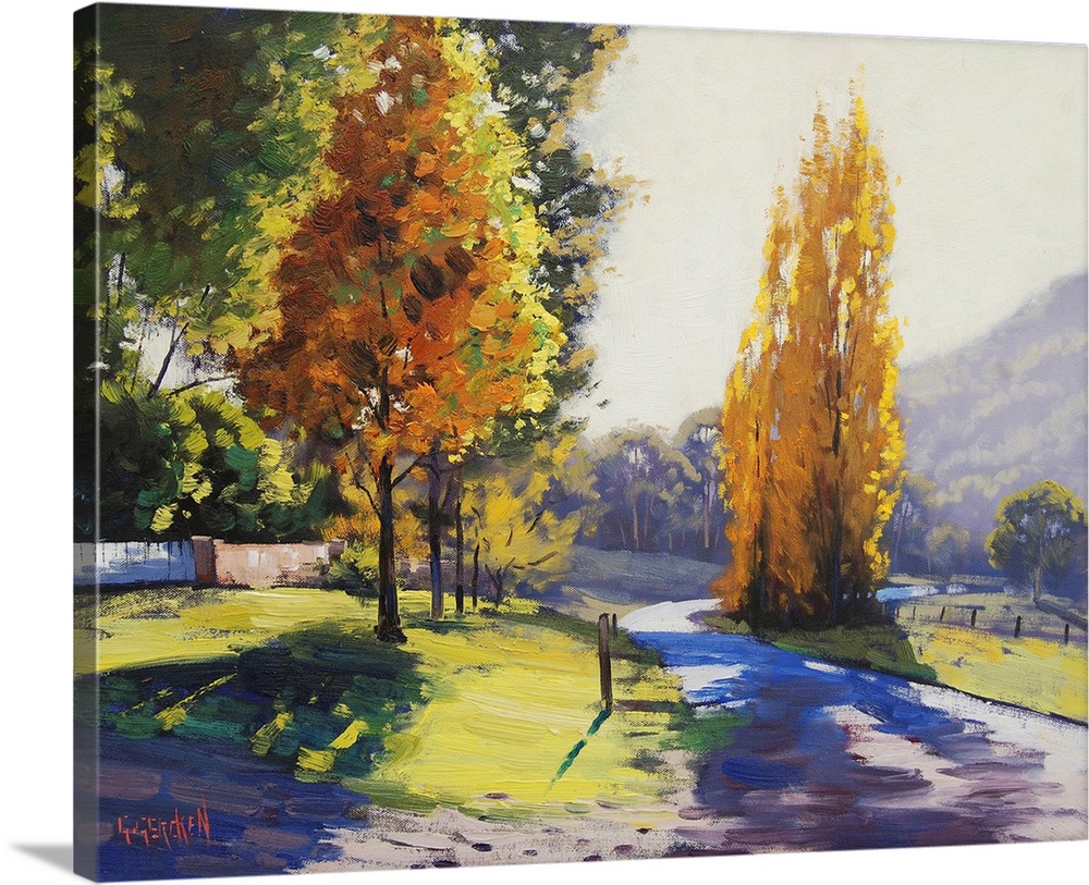 Painting of a landscape in early autumn.