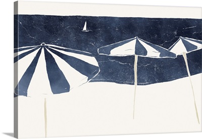 Blue Umbrellas And Sailboat