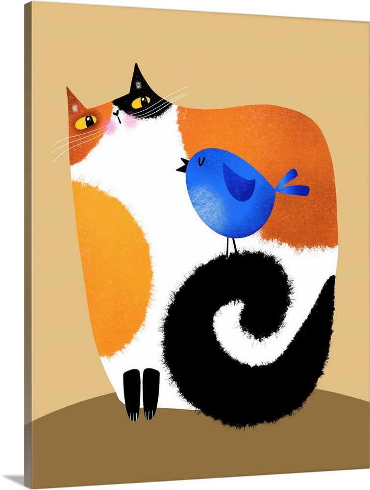 Calico Cat And Bluebird