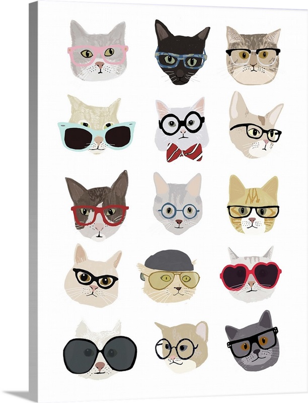 Cat with Glasses Canvas Wall Art, White Sold by at Home