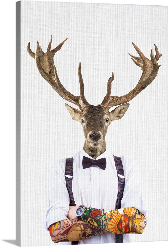 A creative digital illustration of a man with a deer head.