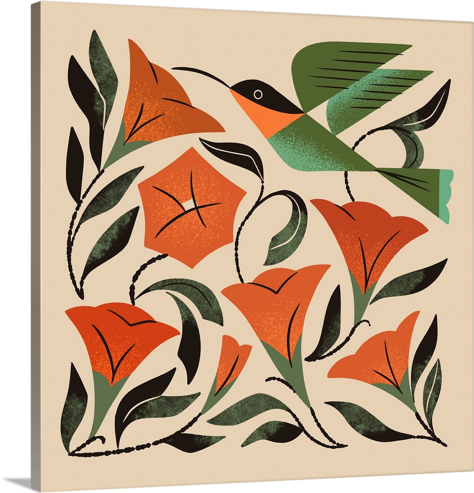 Hummingbird And Trumpet Flowers