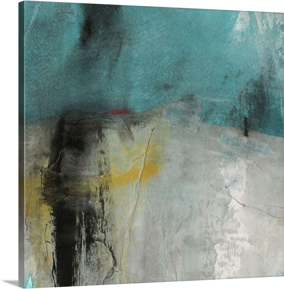 A contemporary abstract painting using neutral and blue.