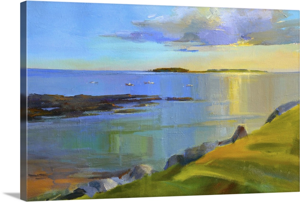 Contemporary landscape painting of a seascape at sunset.
