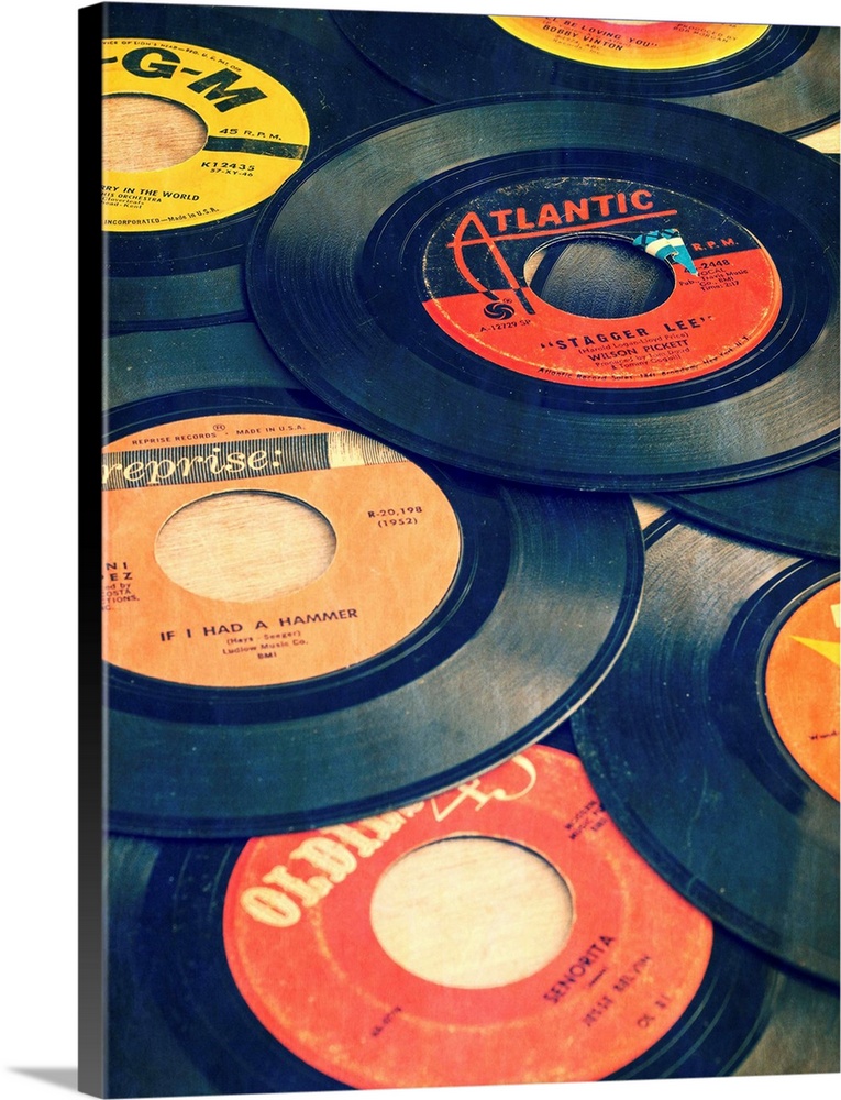 Old vinyl 45s from the early days of Rock and Roll music.