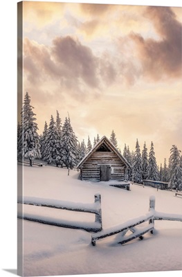 Snowy Cabin In The Woods