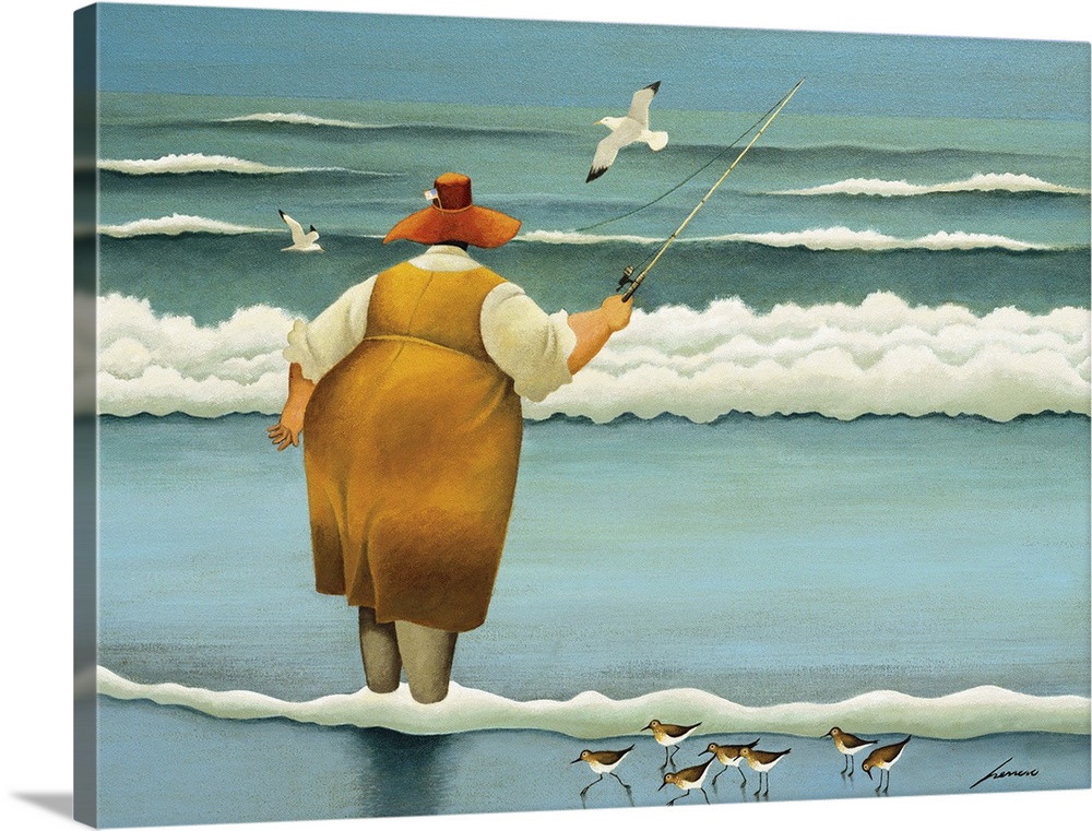 Surfside Fishing | Large Solid-Faced Canvas Wall Art Print | Great Big Canvas