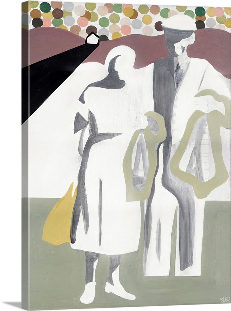 A modern contemporary painting of a couple standing along a road on a journey.