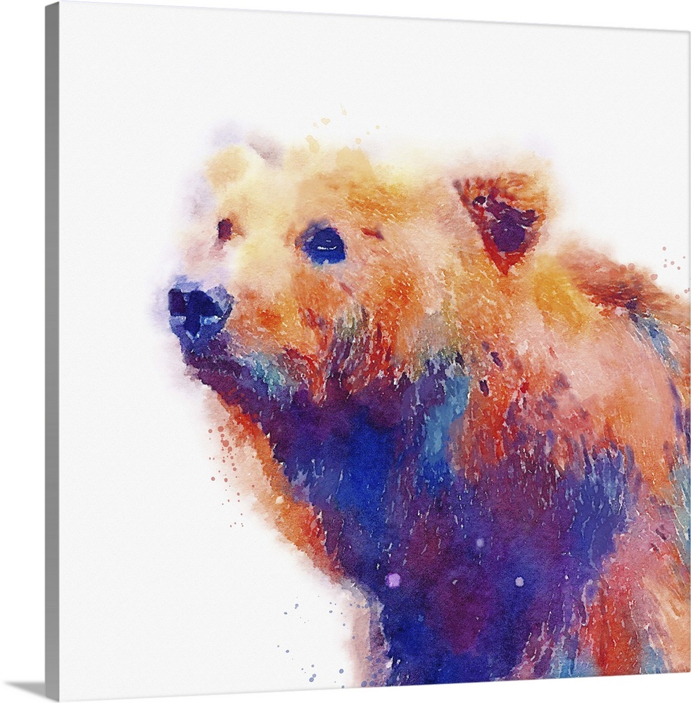 A watercolor painting of a bear in vivid multi-colors.