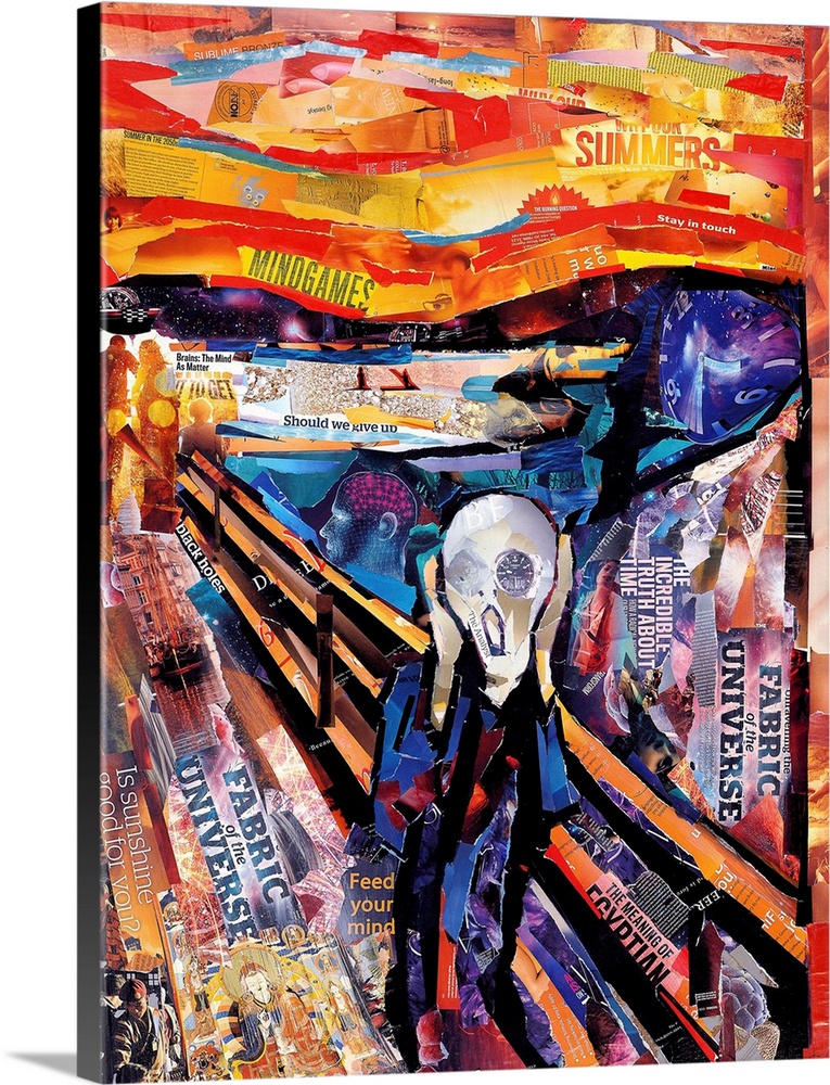 A mixed media collage made into a version of the Scream.