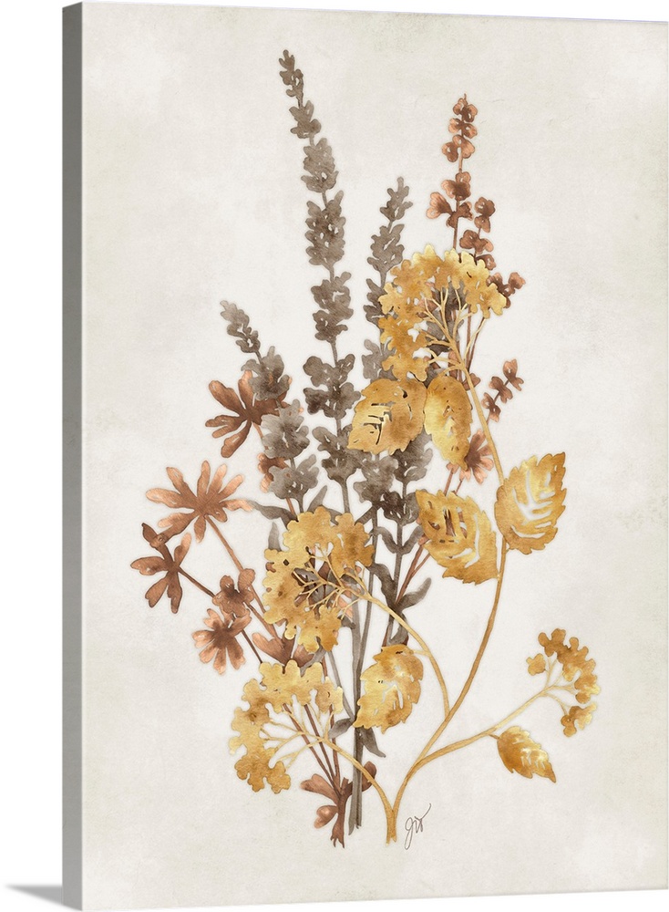 Gold, dark bronze, and light bronze flowers form a striking trio.