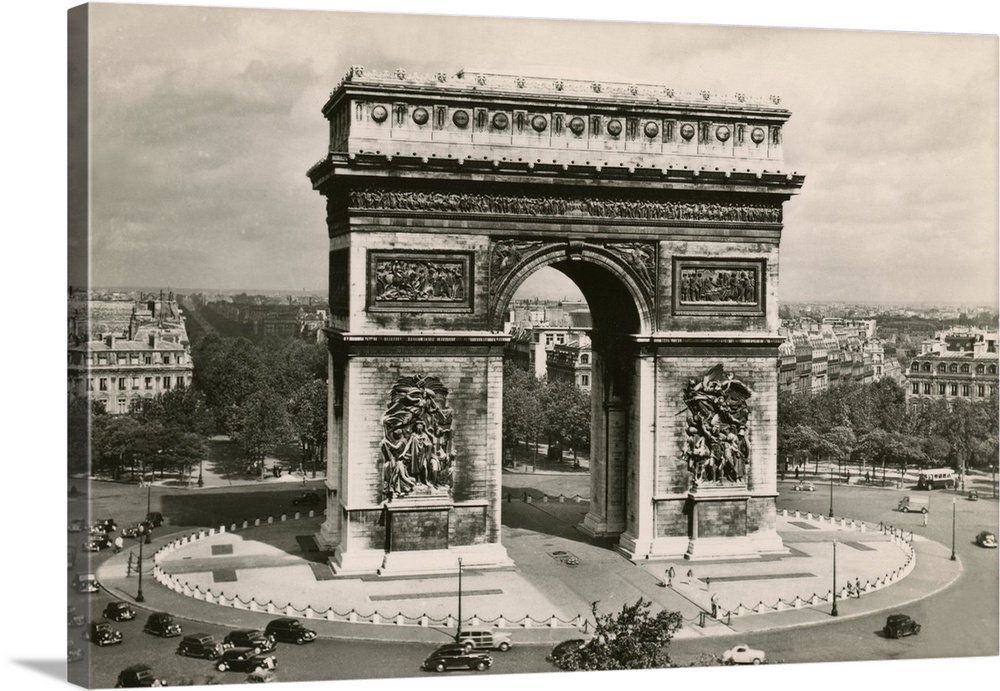 Vintage postcard of the Arc de Triomphe in Paris, France.