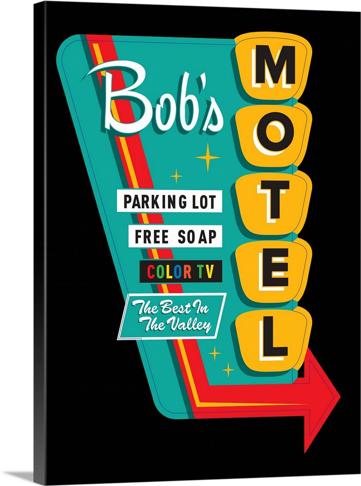 Digital art painting of a poster titled Bob's Motel IN BLACK by JJ Brando.