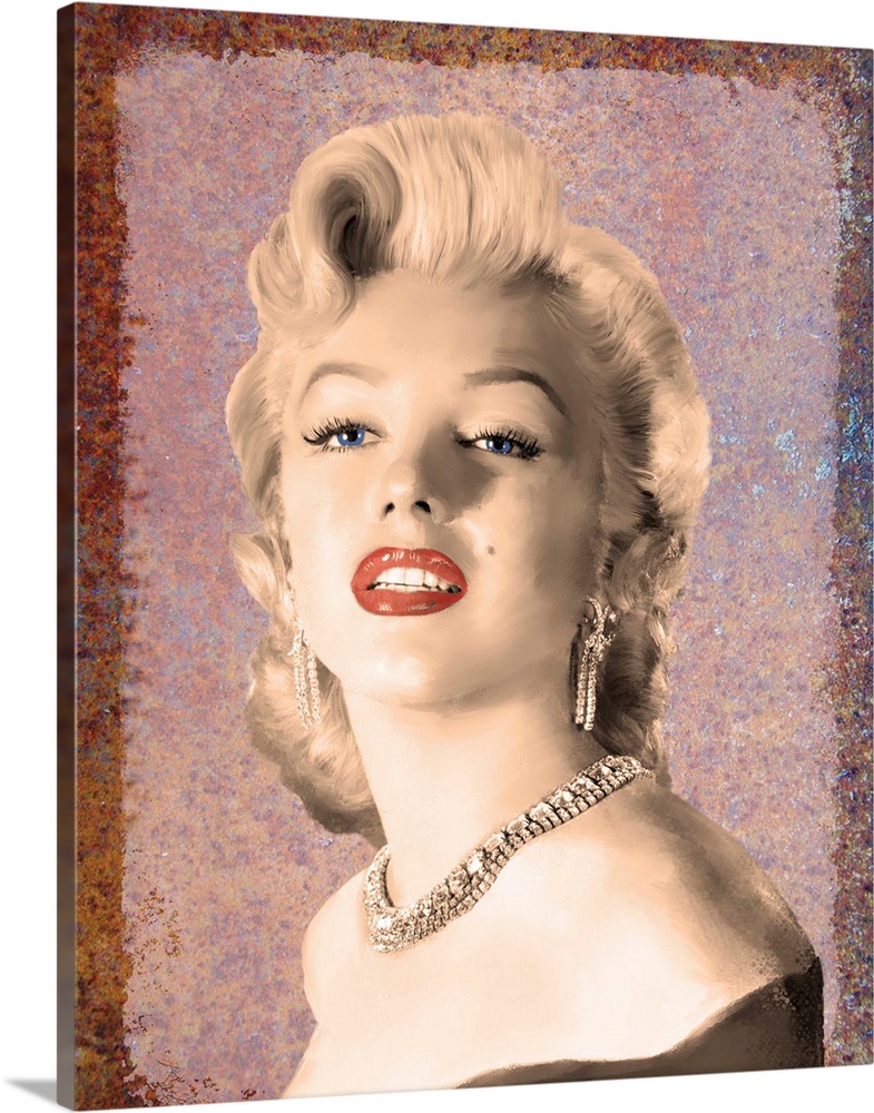 Digital art painting in sepia with spot color, of Marilyn Monroe in Girl's Best Friend.