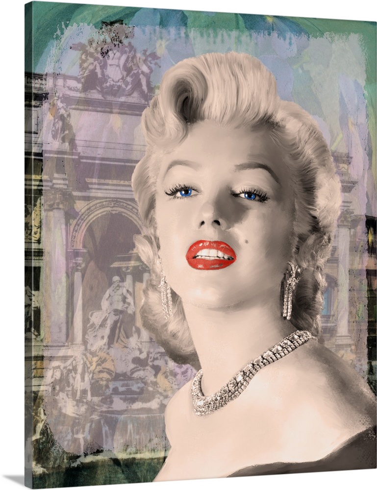 Digital art painting of Marilyn Monroe and the Trevi Fountain in Girl's Best Friend Trevi.
