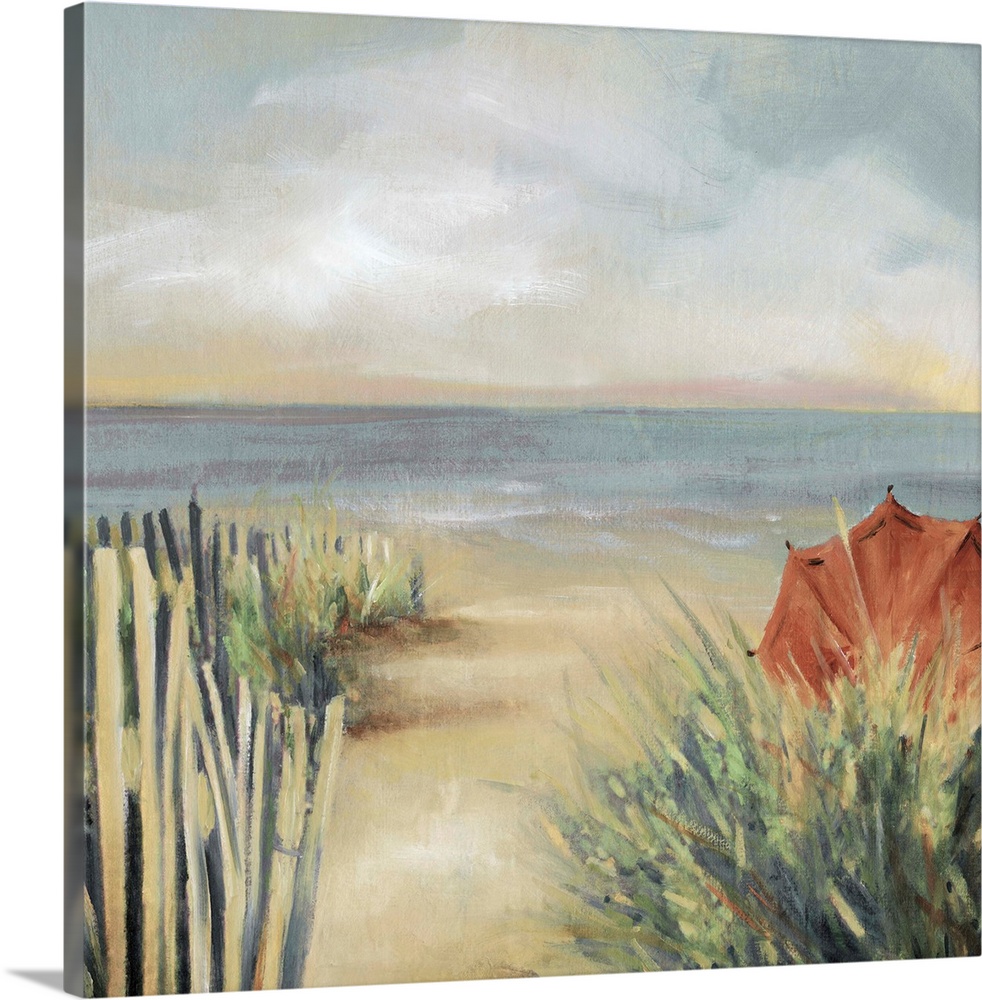 Contemporary painting of an East coast beach in Bridgeport in the warm summer afternoon.