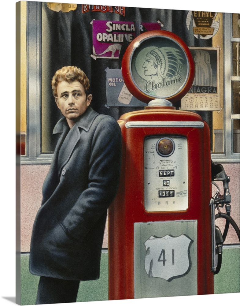 Contemporary artwork of fantasy setting "Norma Jean's Roadside Diner" featuring a vintage elements and iconic James Dean.