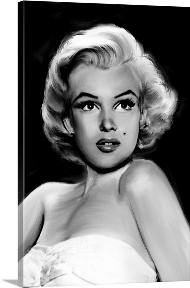 Digital art painting in black and white of Marilyn Monroe in Pixie Marilyn by Jerry Michaels.