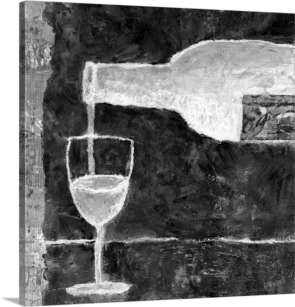 Contemporary painting of a glass of red wine being poured.