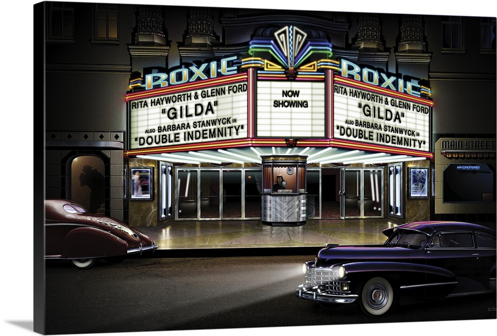 Digital art painting of the Roxie movie theater by Helen Flint.