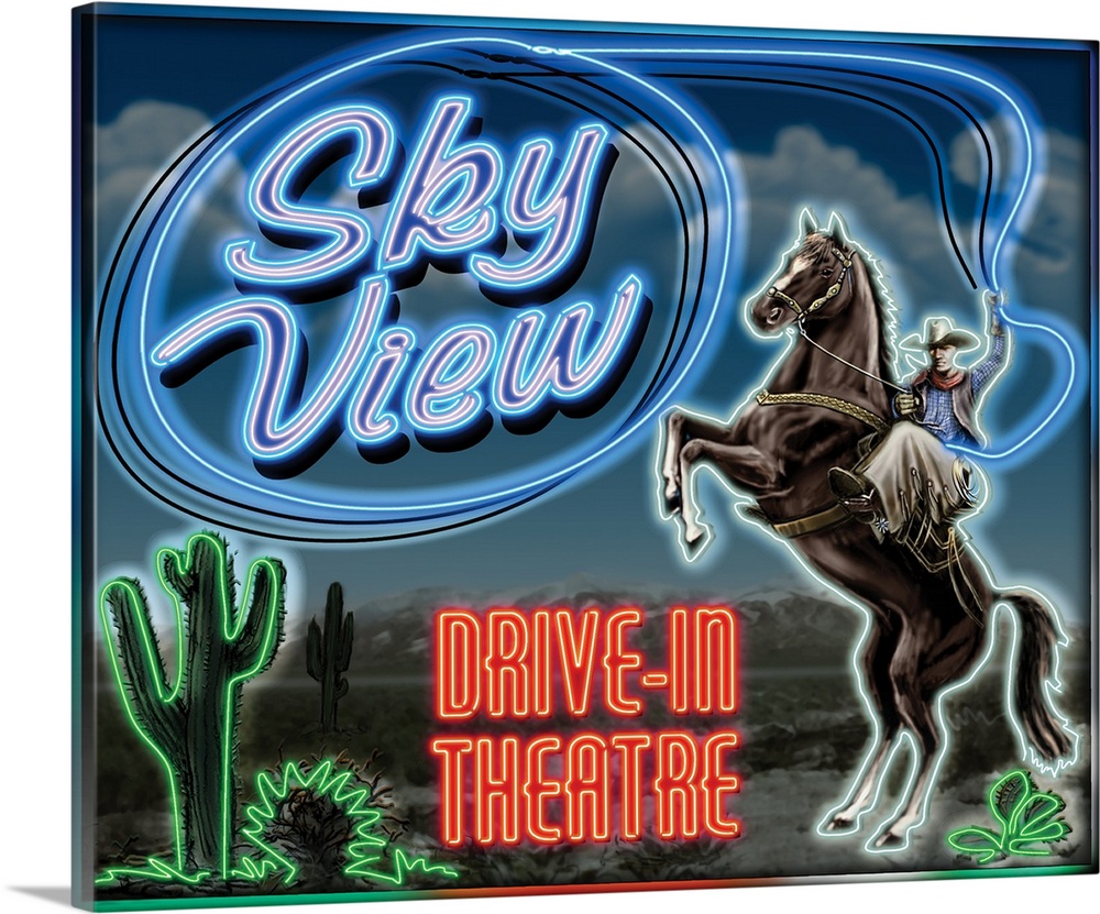 Digital artwork of the Sky View drive-in theater neon sign.