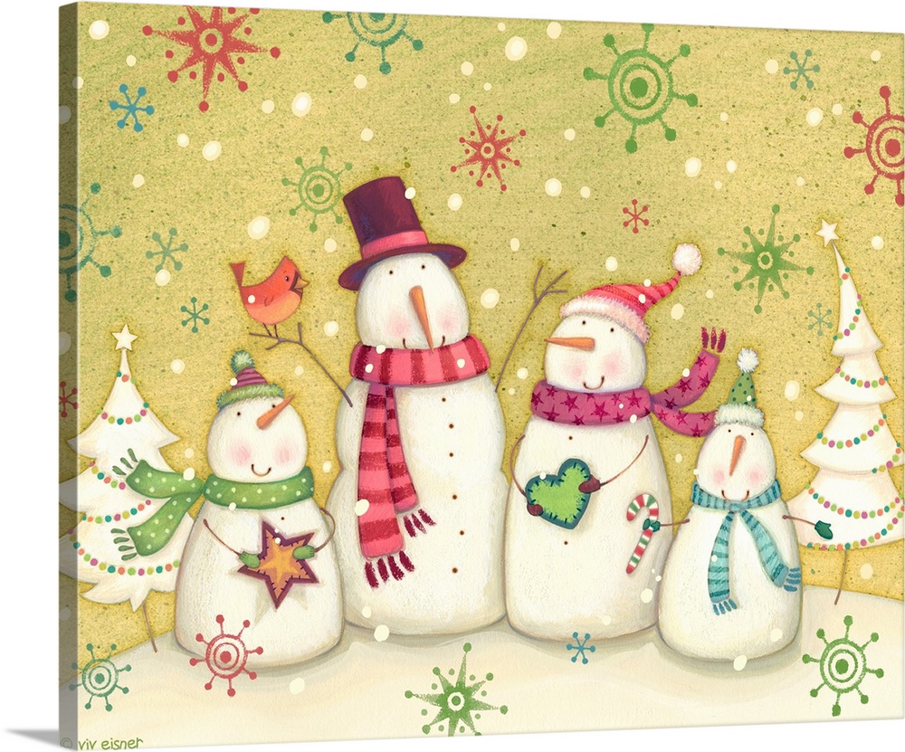 snowman family painting