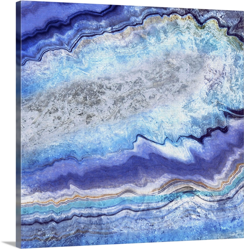 An icy watercolor of an agate specimen.