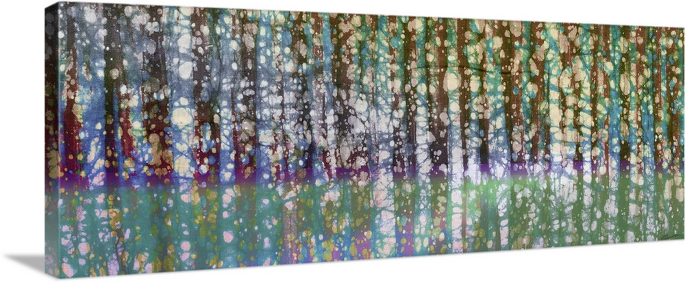 An abstract birch tree meadow in fresh spring colors.
