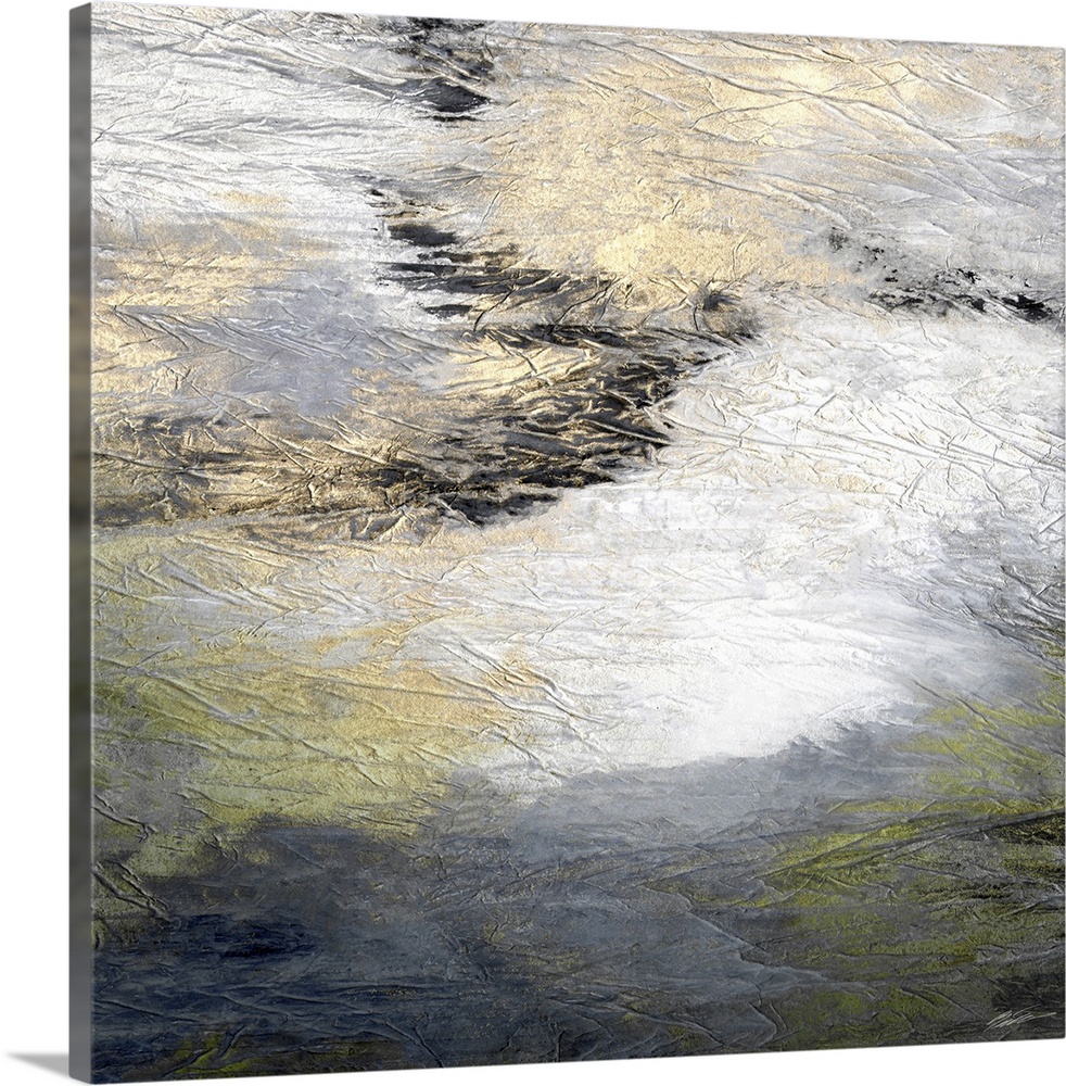An abstract neutral seascape with golden accents.