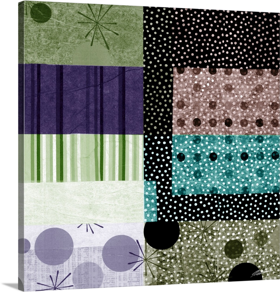 A collage of mid-century inspired patterns and shapes.
