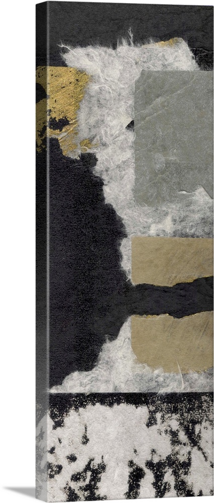 A high-contrast collage of contrasting metallic papers.