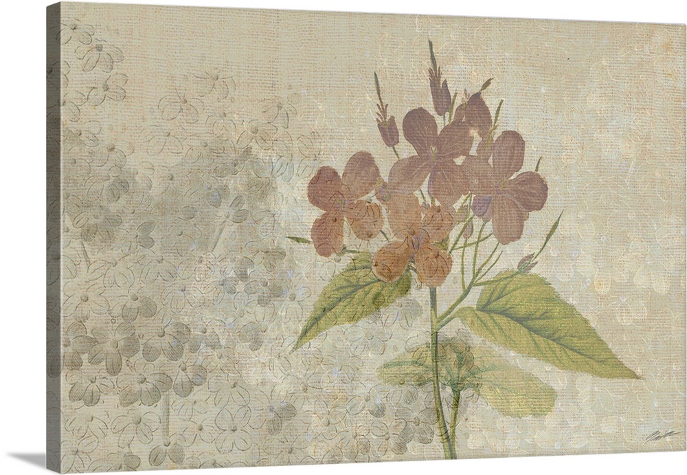 Faded blossoms on a pastel linen canvas.