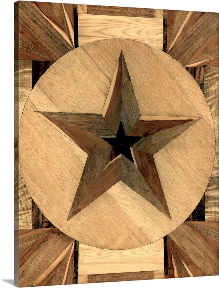 A western star with a stunning array of different types of wood collaged together to form this stunning emblem from the Am...