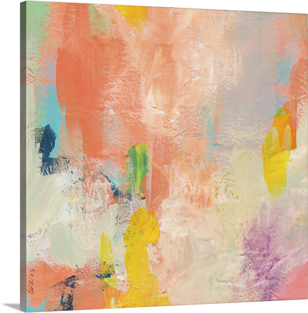 Abstract contemporary artwork in tropical shades of orange and yellow.