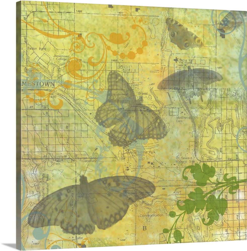 This butterfly art print and print on demand canvas was created with original illustrations then scanned in and layered fo...