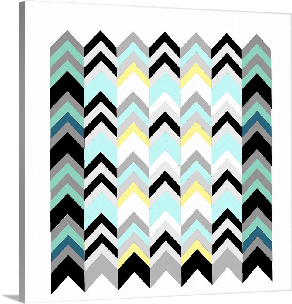 Contemporary multi-colored chevron pattern against a white background.