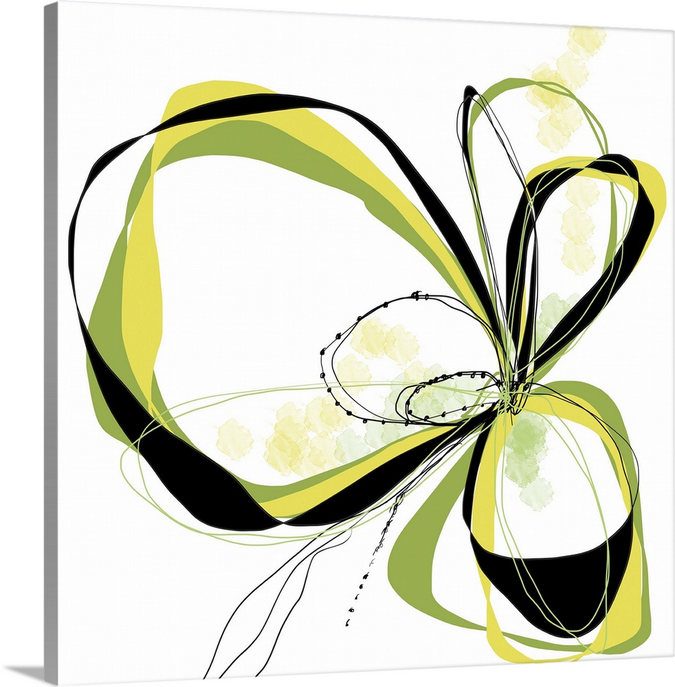 a bright floral with flowing lines of intertwined colors like yellow, citron and black.