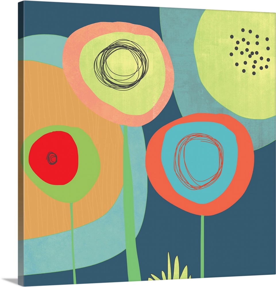 Garden circles in calm colors like aqua, yellow, orange and pink. These pop piece would look great in a family room or any...
