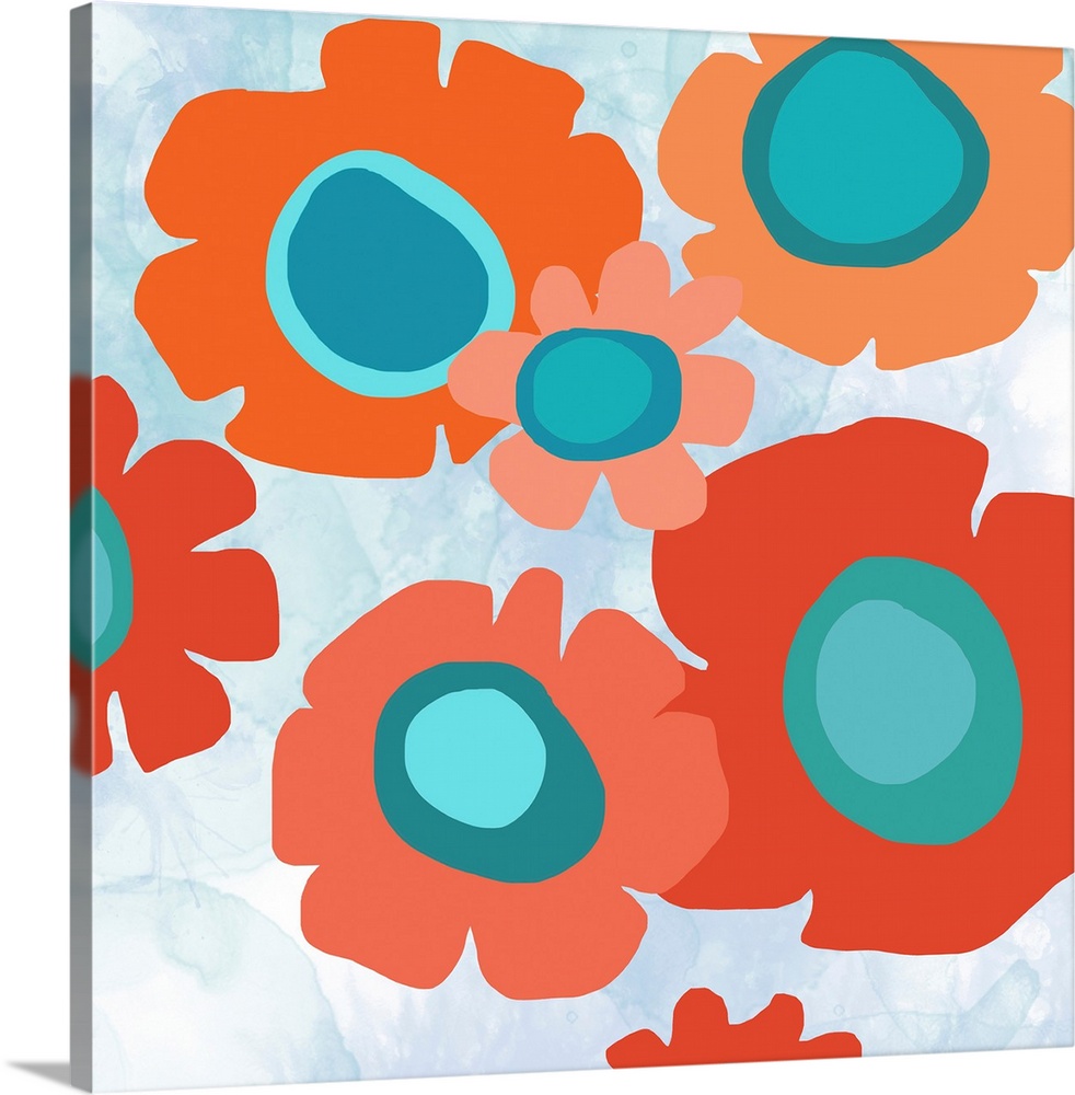 a Modern Pop botanical with bright tangerine and orange flowers. Perfect for both residential and hospitality spaces.