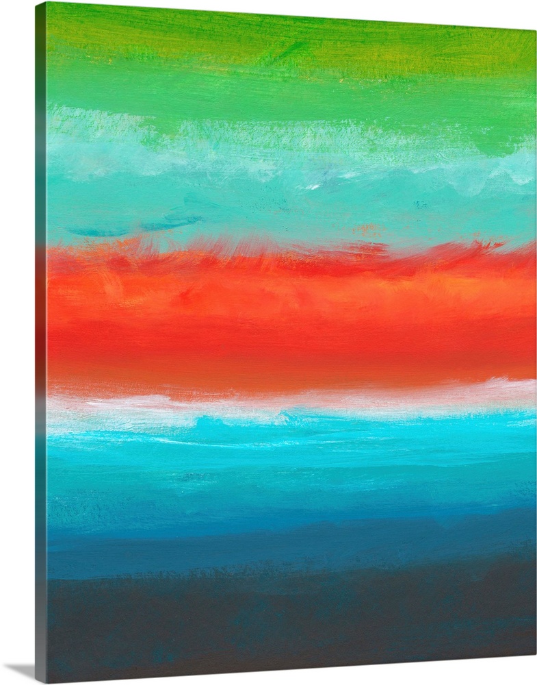 Contemporary abstract artwork resembling an ocean horizon at dusk, with bands of color.