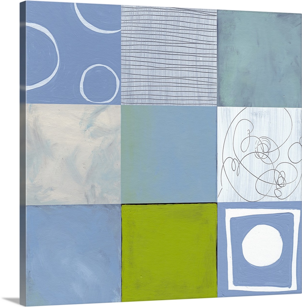 This piece is made up of nine different acrylic paintings woven together to create a nine piece painting.