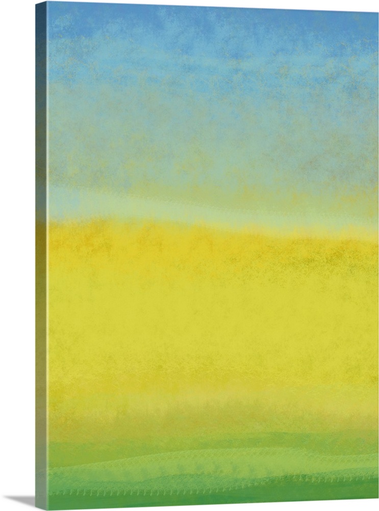 Contemporary abstract art using vibrant tones of green, yellow and blue.